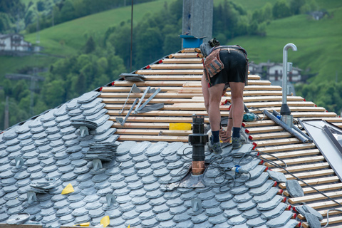 stone roof renovation being undertaken